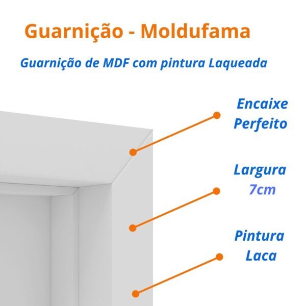 Kit Porta De Madeira 210x80cm Lisa Laqueada Esquerda Moldufama Branco - Imagem 5