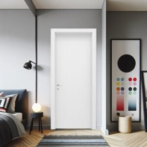 Kit Porta De Madeira 210x80cm Lisa Laqueada Esquerda Moldufama Branco
