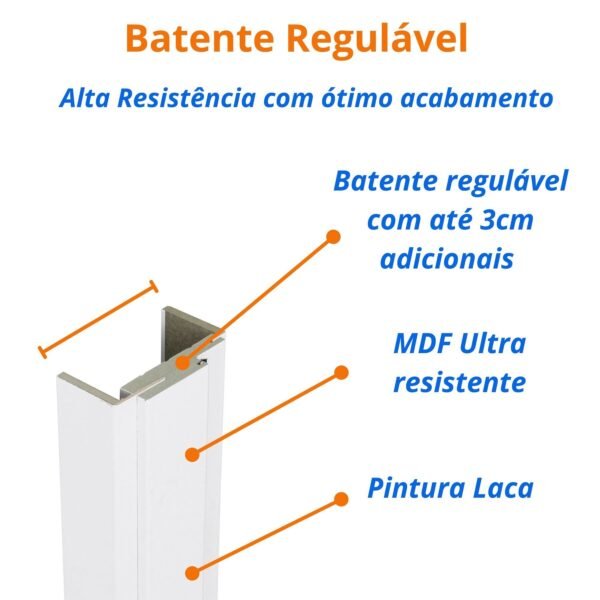 Kit Porta De Madeira 210x80cm Lisa Laqueada Esquerda Moldufama Branco - Imagem 6